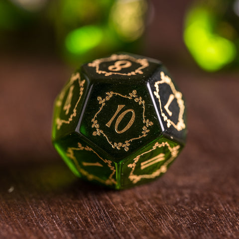 URWizards Dnd Peridot Glass Engraved Dice Set Plant Vine Style - Urwizards