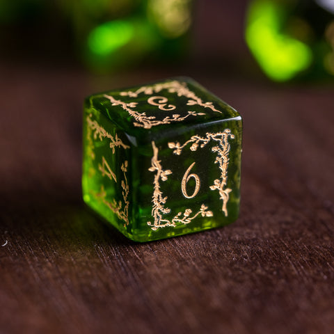 URWizards Dnd Peridot Glass Engraved Dice Set Plant Vine Style - Urwizards