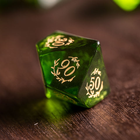 URWizards Dnd Peridot Glass Engraved Dice Set Plant Vine Style - Urwizards