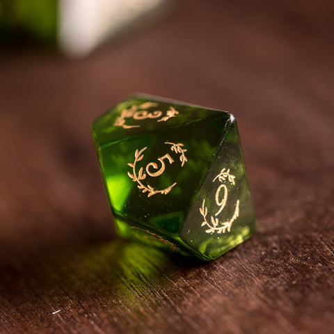 URWizards Dnd Peridot Glass Engraved Dice Set Plant Vine Style - Urwizards