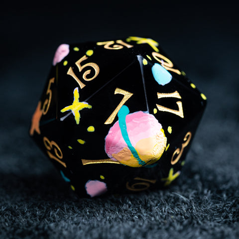 URWizards D&D Polished Obsidian Engraved Dice Set Hand-painted Galaxy - Urwizards