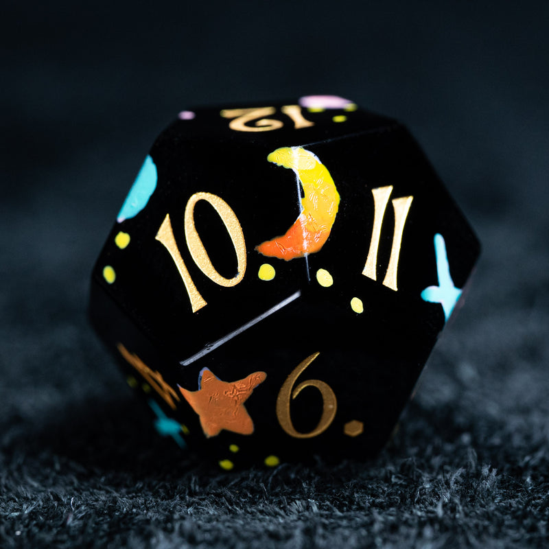 URWizards D&D Polished Obsidian Engraved Dice Set Hand-painted Galaxy - Urwizards
