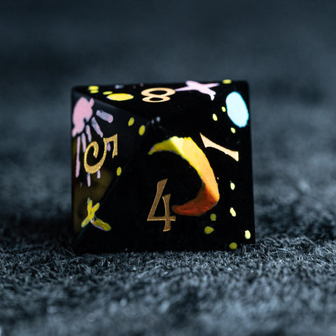 URWizards D&D Polished Obsidian Engraved Dice Set Hand-painted Galaxy - Urwizards
