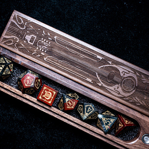 URWizards Engraved Walnut D&D Dice Box Bard Style - Urwizards