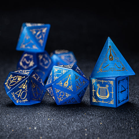 URWizards D&D Blue Cat's Eye Engraved Dice Set Bard Style - Urwizards