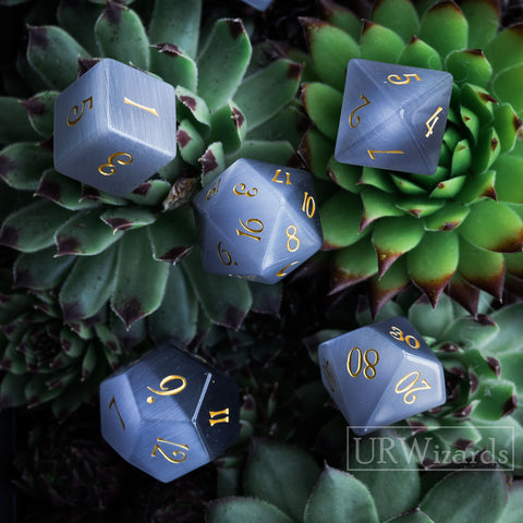 URWizards Dnd Grey Cat's Eye Engraved Dice Set Moon Style - Urwizards