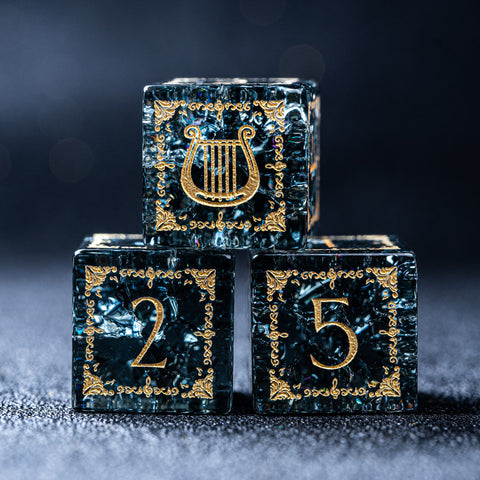 URWizards D&D Blast Dark Glass Engraved Dice Set Bard Style - Urwizards