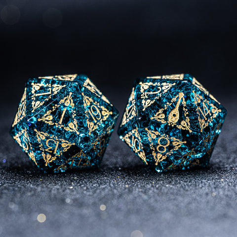 URWizards D&D Blast Blue Glass Engraved Dice Set Bard Style - Urwizards