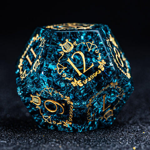 URWizards D&D Blast Blue Glass Engraved Dice Set Bard Style - Urwizards