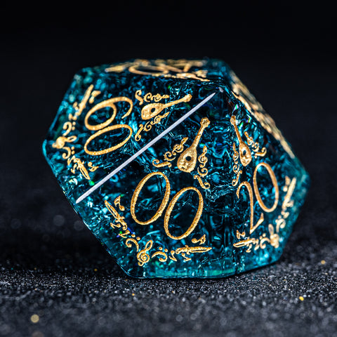 URWizards D&D Blast Blue Glass Engraved Dice Set Bard Style - Urwizards