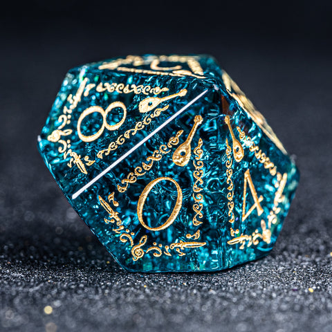 URWizards D&D Blast Blue Glass Engraved Dice Set Bard Style - Urwizards