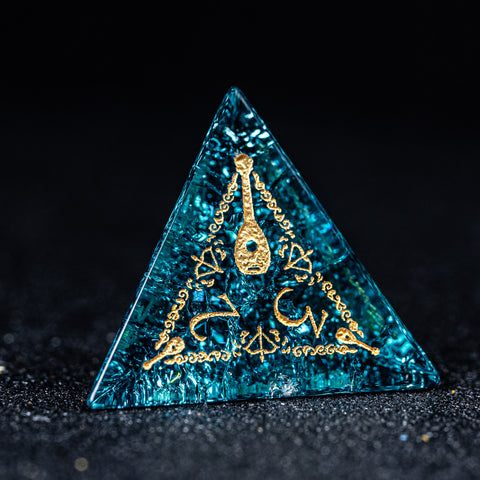 URWizards D&D Blast Blue Glass Engraved Dice Set Bard Style - Urwizards