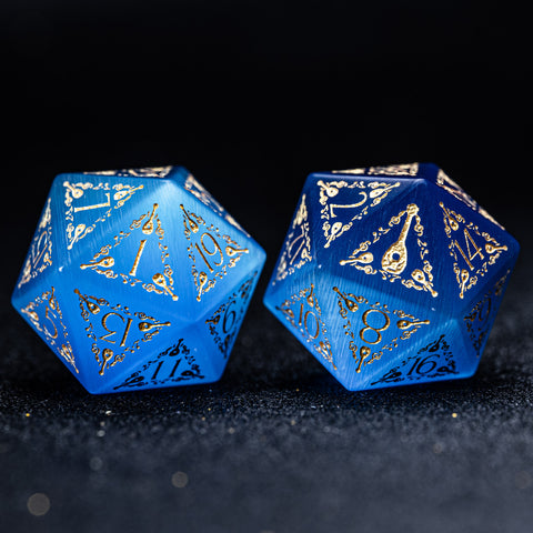 URWizards D&D Blue Cat's Eye Engraved Dice Set Bard Style - Urwizards