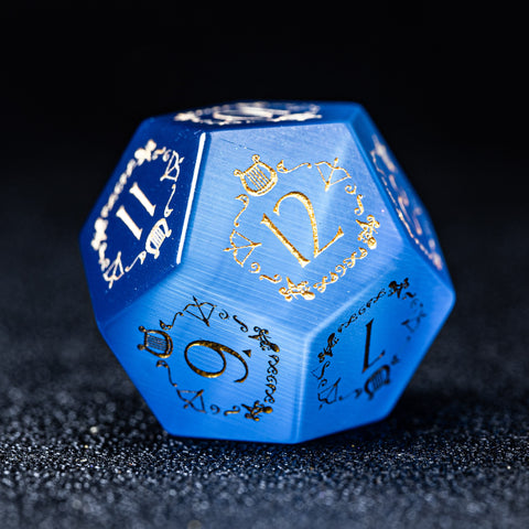 URWizards D&D Blue Cat's Eye Engraved Dice Set Bard Style - Urwizards