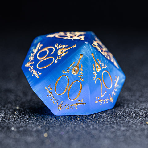 URWizards D&D Blue Cat's Eye Engraved Dice Set Bard Style - Urwizards