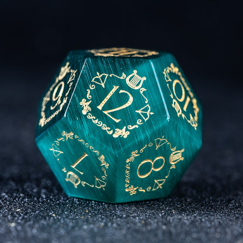 URWizards D&D Teal Green Cat's Eye Engraved Dice Set Bard Style - Urwizards