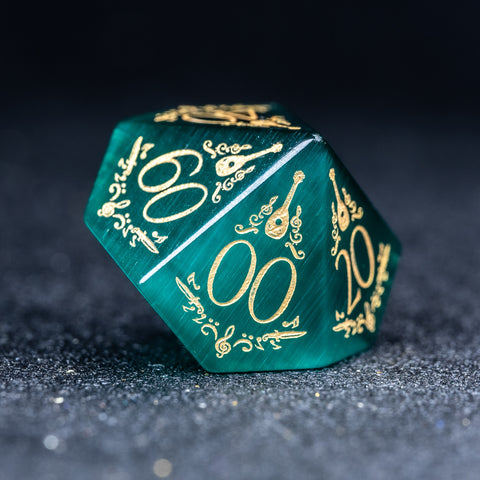 URWizards D&D Teal Green Cat's Eye Engraved Dice Set Bard Style - Urwizards