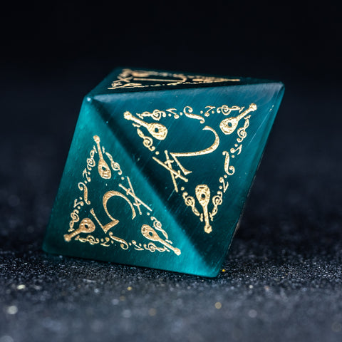 URWizards D&D Teal Green Cat's Eye Engraved Dice Set Bard Style - Urwizards