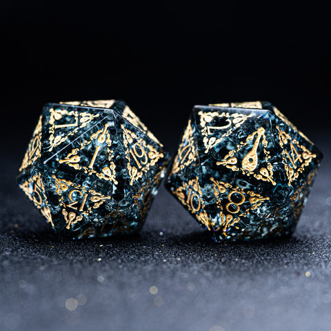 URWizards D&D Blast Dark Glass Engraved Dice Set Bard Style - Urwizards