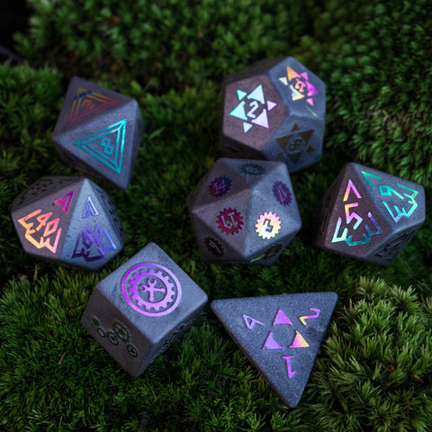 URWizards Hematite Raised Plating Number Dice Set Artificer Style - Urwizards
