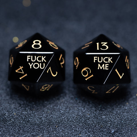URWizards D&D Obsidian Gemstone Engraved Dice Set F*CK Style - Urwizards
