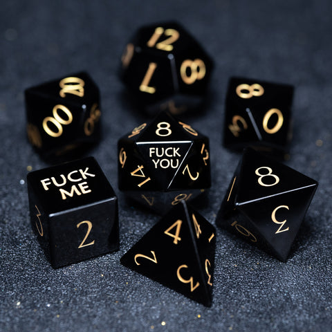 URWizards D&D Obsidian Gemstone Engraved Dice Set F*CK Style - Urwizards