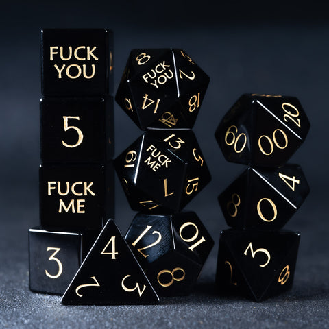 URWizards D&D Obsidian Gemstone Engraved Dice Set F*CK Style - Urwizards