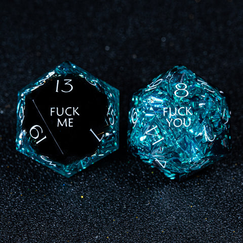 URWizards D&D Ice Glitter Resin Engraved Dice Set Fuck You Fuck Me Style - Urwizards