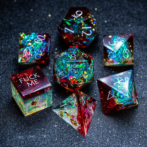 URWizards D&D Toxic Resin Engraved Dice Set Fuck You Fuck Me Style - Urwizards