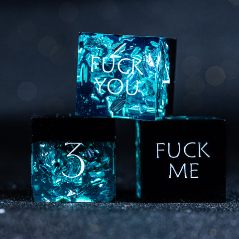 URWizards D&D Ice Glitter Resin Engraved Dice Set Fuck You Fuck Me Style - Urwizards