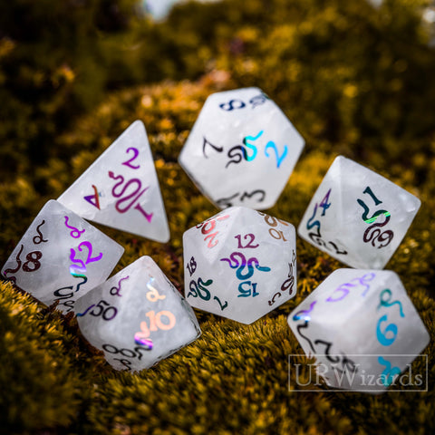URWizards Clear Quartz Raised Plating Number Dice Set Serpent Style - Urwizards
