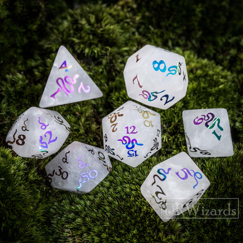 URWizards Clear Quartz Raised Plating Number Dice Set Serpent Style - Urwizards