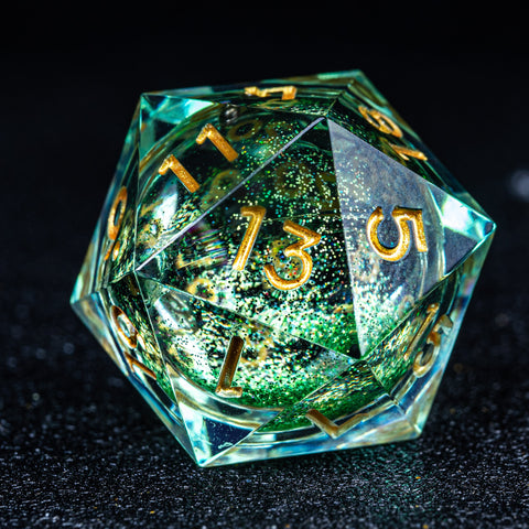 URWizards D&D Liquid Heart Resin Engraved Dice Set Green - Urwizards