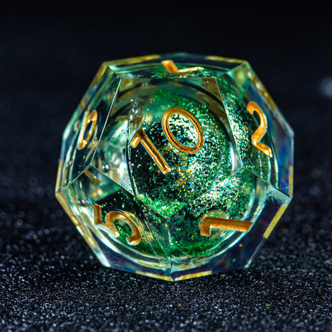 URWizards D&D Liquid Heart Resin Engraved Dice Set Green - Urwizards