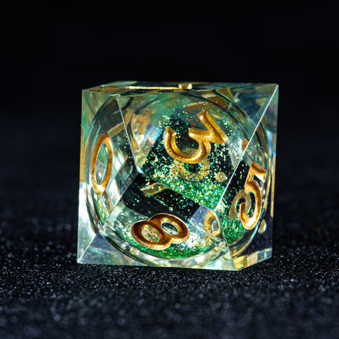 URWizards D&D Liquid Heart Resin Engraved Dice Set Green - Urwizards