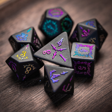 URWizards Obsidian Raised Plating Number Dice Set Dagger Style - Urwizards