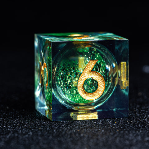 URWizards D&D Liquid Heart Resin Engraved Dice Set Green - Urwizards