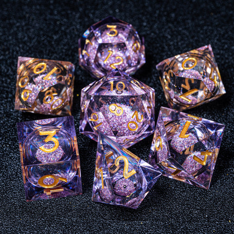 URWizards D&D Liquid Heart Resin Engraved Dice Set Purple - Urwizards