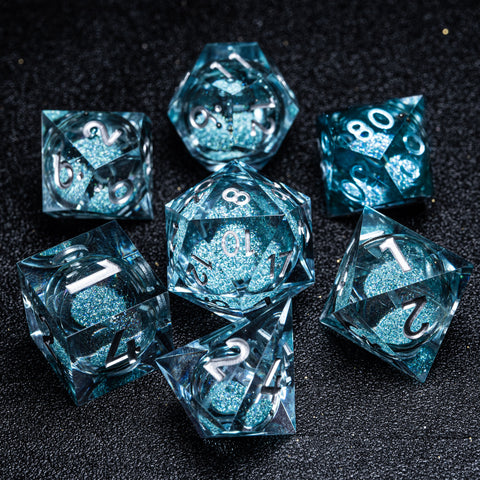 URWizards D&D Liquid Heart Resin Engraved Dice Set Blue - Urwizards