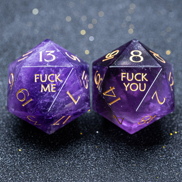 URWizards D&D Engraved Gemstone D20 Dice YEET & F*CK Style