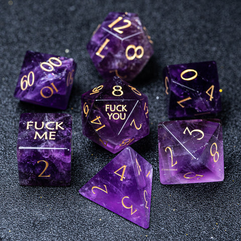 URWizards D&D Obsidian Gemstone Engraved Dice Set F*CK Style - Urwizards