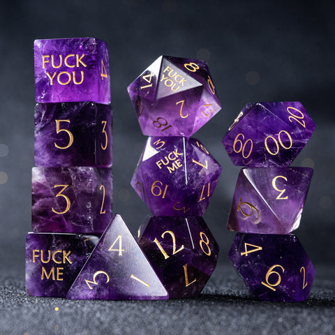 URWizards D&D Obsidian Gemstone Engraved Dice Set F*CK Style - Urwizards