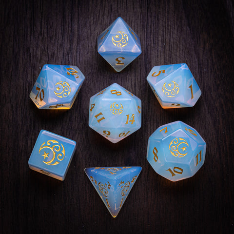 URWizards Dnd Opalite Engraved Dice Set Moon Star Style - Urwizards
