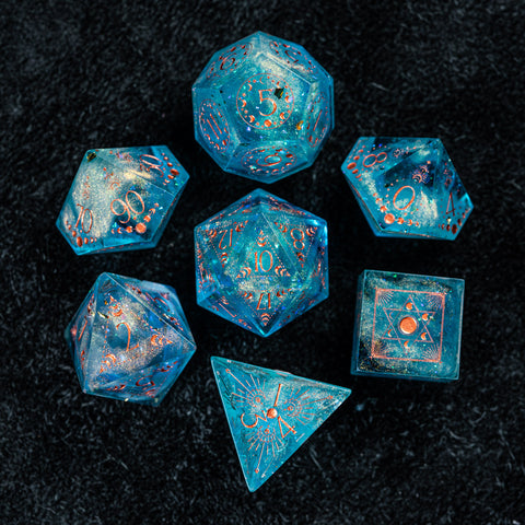 URWizards D&D Resin Ocean Engraved Dice Set Lunar Eclipse - Urwizards