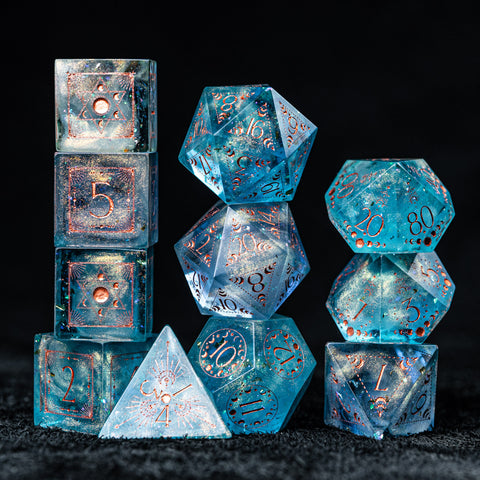 URWizards D&D Resin Ocean Engraved Dice Set Lunar Eclipse - Urwizards