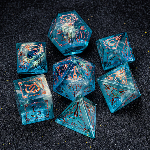 URWizards D&D Resin Ocean Engraved Dice Set Bard Style - Urwizards