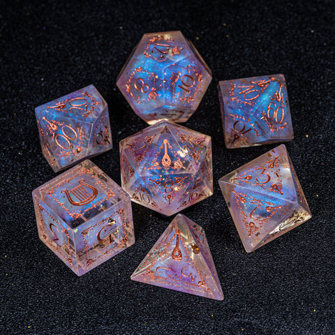 URWizards D&D Resin Fairy Glitter Engraved Dice Set Bard Style - Urwizards