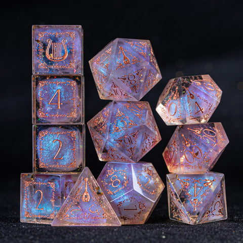 URWizards D&D Resin Fairy Glitter Engraved Dice Set Bard Style - Urwizards