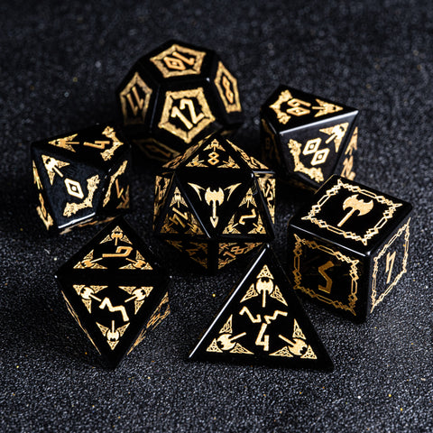 URWizards D&D Obsidian Engraved Dice Set Barbarian Style - Urwizards