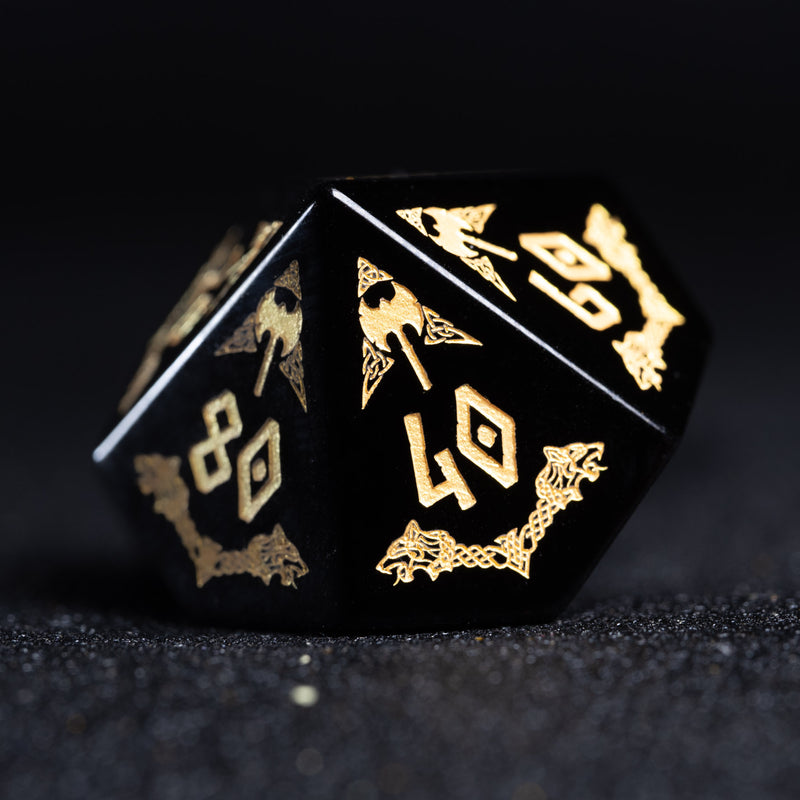 URWizards D&D Obsidian Engraved Dice Set Barbarian Style - Urwizards